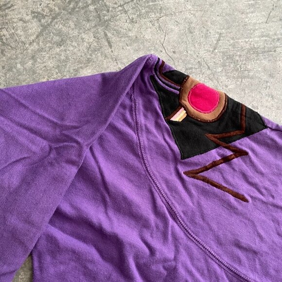 Vintage 80s Embroidered Geometric Patch Graphic Long Sleeve Shirt Purple S/M - Picture 8 of 12